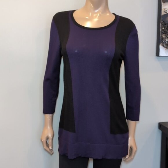 Windsmoor Color Block Sweater Cropped Sleeve Lightweight Tunic Size Small Purple - Picture 10 of 10
